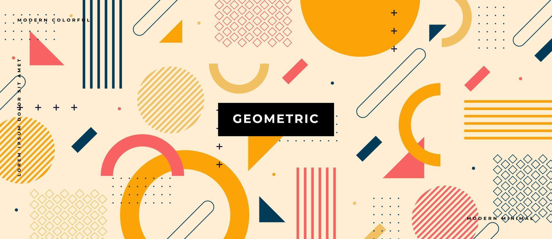 geometrisk bakgrund i platt stil. abstrakt bakgrund med geometriska former. horisontell banderoll med cirklar och trianglar. vektor illustration.