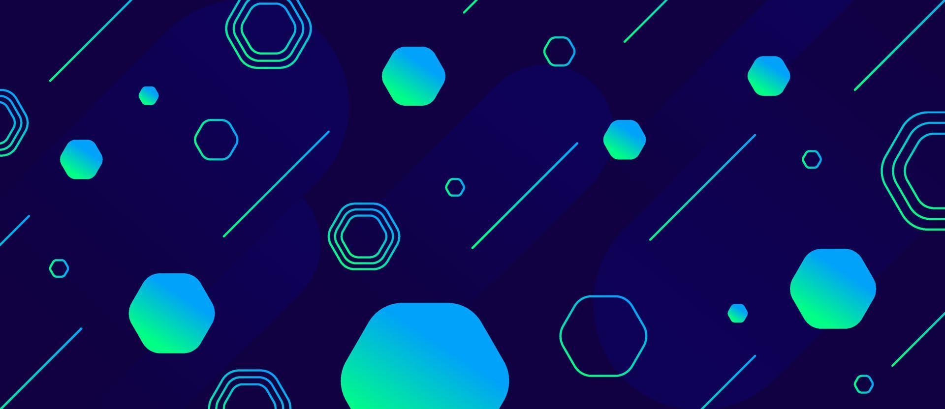 färgglada rörliga gradient färg hexagon geometrisk form på marinblå abstrakt bakgrund. vektor