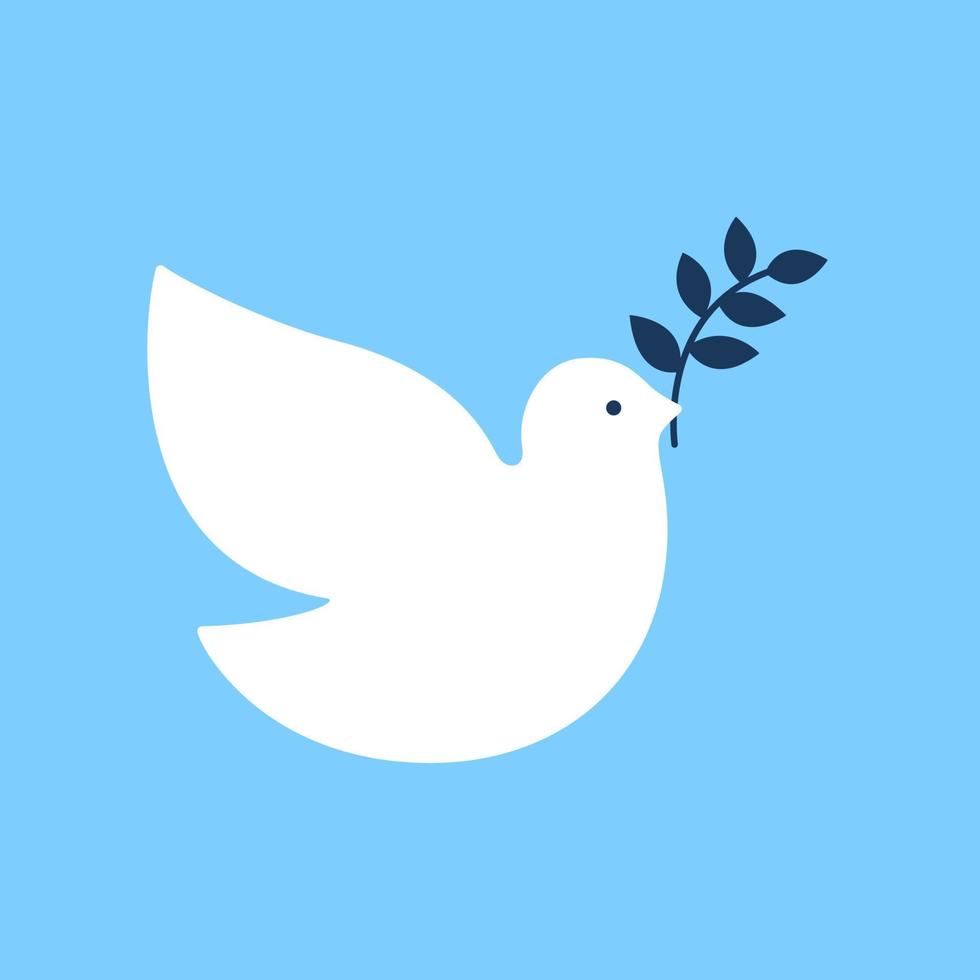 jul vit fågel duva med gren oliv på blå bakgrund. religionssymbol för världsfred. semesterduva. vektor illustration