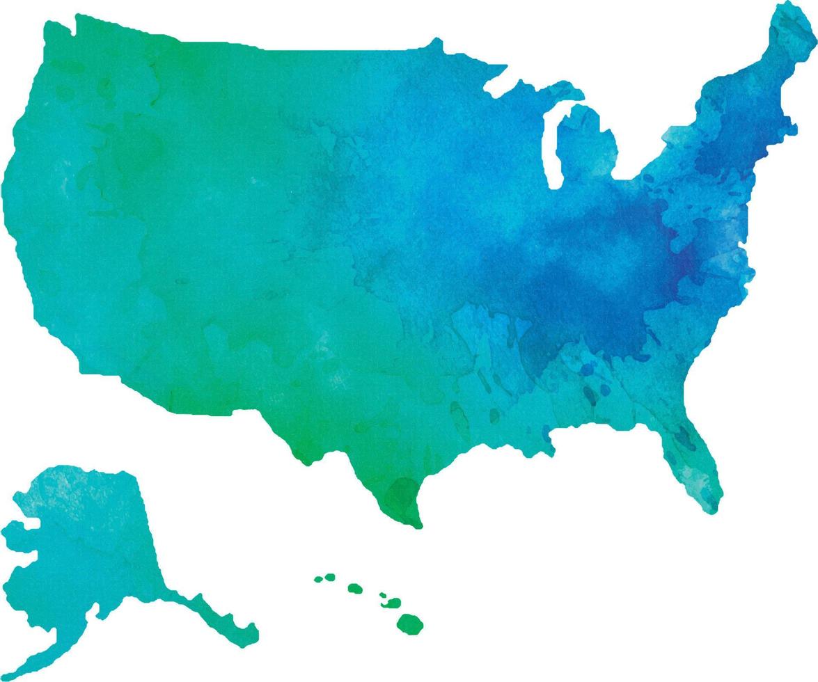 bunte isolierte Karte der Vereinigten Staaten von Amerika in Aquarell vektor