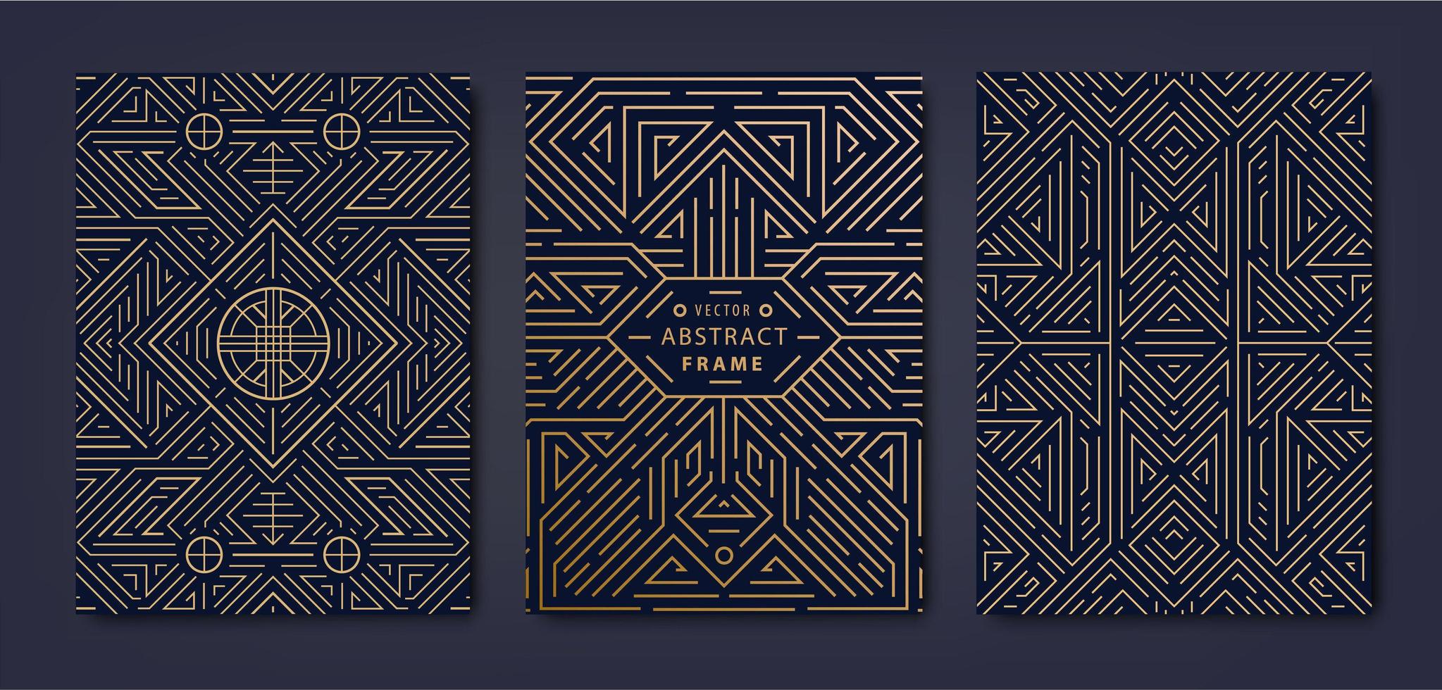 Satz von Vektor-Art-Deco-goldenen Abdeckungen. kreative Designvorlagen. trendiges grafisches Poster, Gatsby-Broschüre, Design, Verpackung und Branding. geometrische Formen, Ornamente, Elemente. vektor