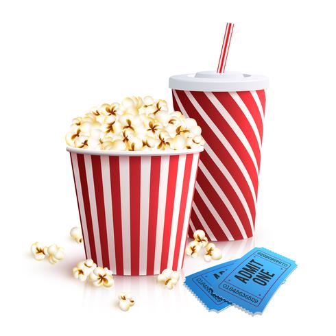 Cola Popcorn och biljetter vektor