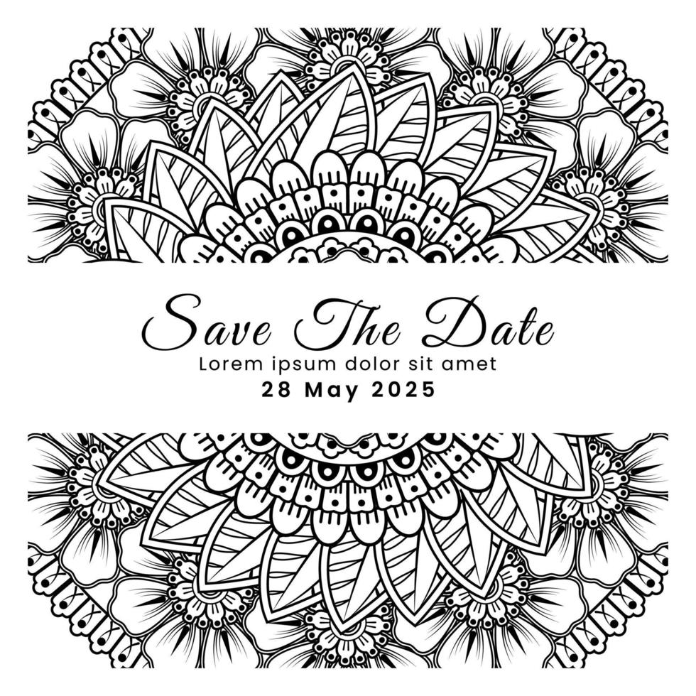 Speichern Sie das Datum mit Mehndi-Blume. Dekoration im ethnischen orientalischen, Gekritzelverzierung. vektor