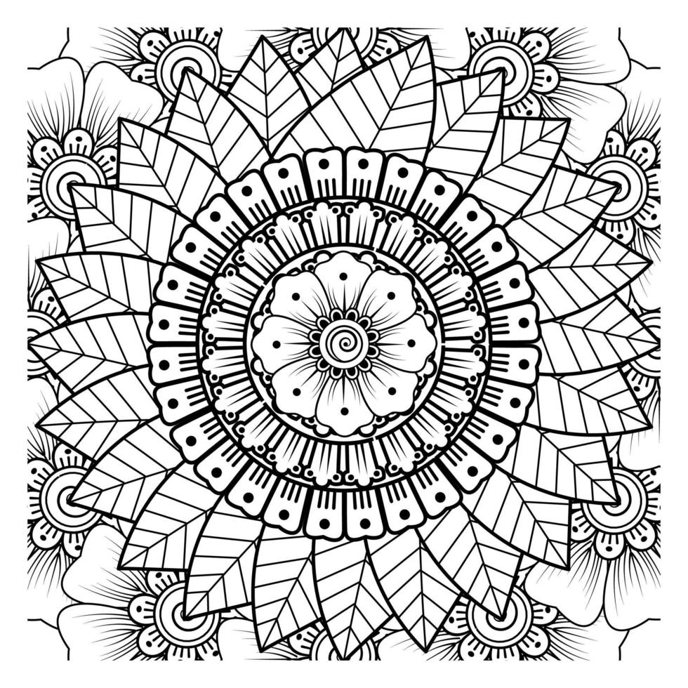 Mehndi-Blume für Henna, Mehndi, Tätowierung, Dekoration. dekoratives Ornament im ethnisch-orientalischen Stil, Doodle-Ornament, Umrisshand zeichnen. Malbuchseite. vektor