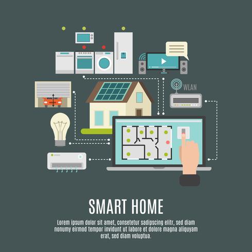 Smart house iot platt ikonaffisch vektor