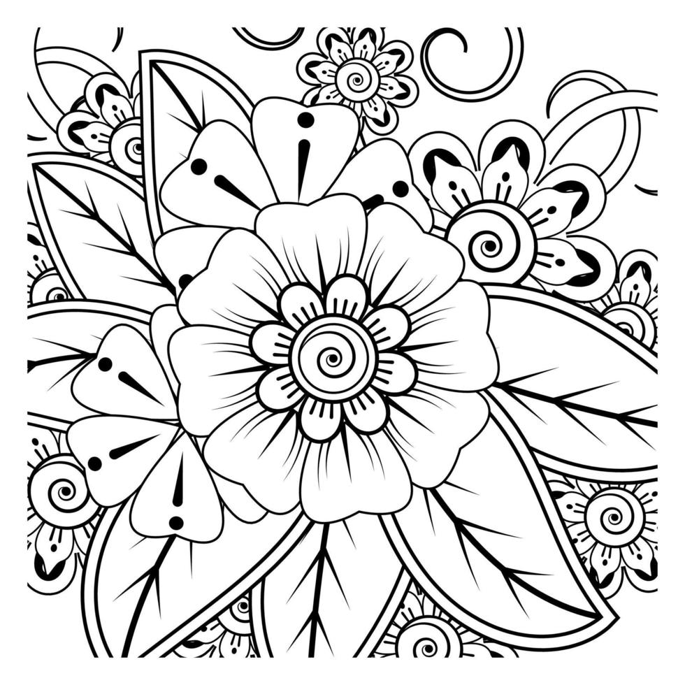 Mehndi-Blume für Henna, Mehndi, Tätowierung, Dekoration. dekoratives Ornament im ethnisch-orientalischen Stil, Doodle-Ornament, Umrisshand zeichnen. Malbuchseite. vektor