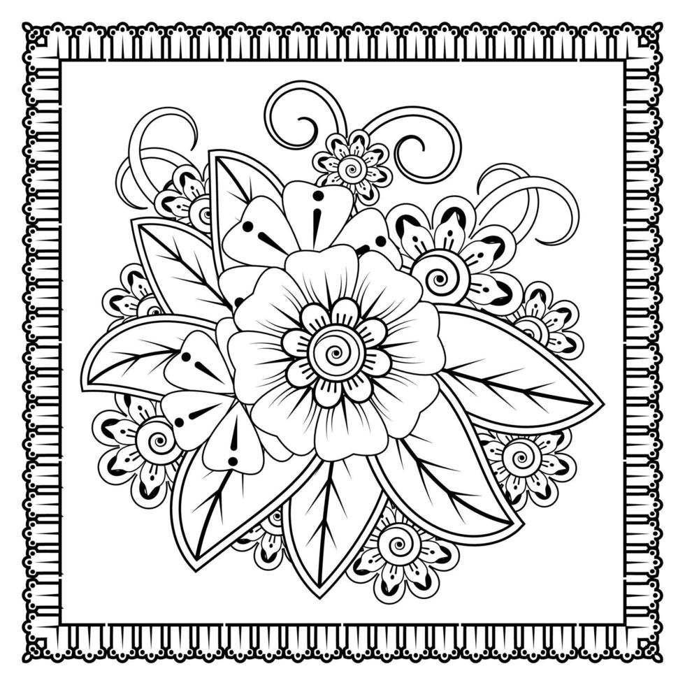 Mehndi-Blume für Henna, Mehndi, Tätowierung, Dekoration. dekoratives Ornament im ethnisch-orientalischen Stil, Doodle-Ornament, Umrisshand zeichnen. Malbuchseite. vektor