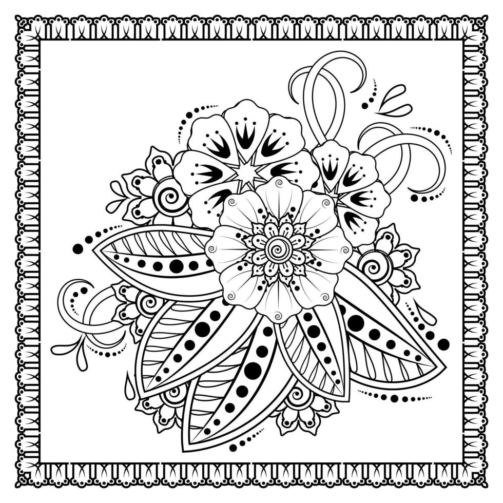 Mehndi-Blume für Henna, Mehndi, Tätowierung, Dekoration. dekoratives Ornament im ethnisch-orientalischen Stil, Doodle-Ornament, Umrisshand zeichnen. Malbuchseite. vektor