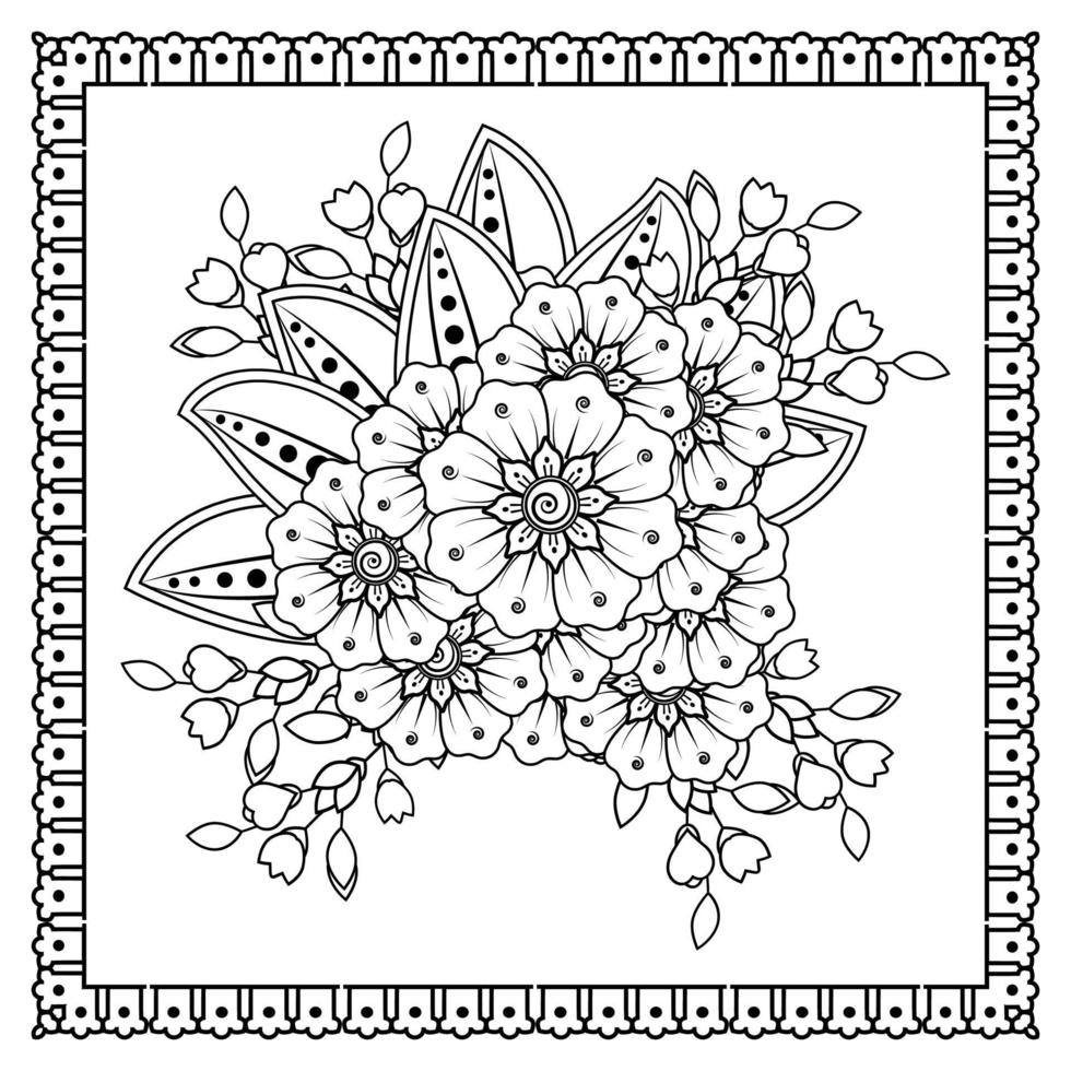 Mehndi-Blume für Henna, Mehndi, Tätowierung, Dekoration. dekoratives Ornament im ethnisch-orientalischen Stil, Doodle-Ornament, Umrisshand zeichnen. Malbuchseite. vektor