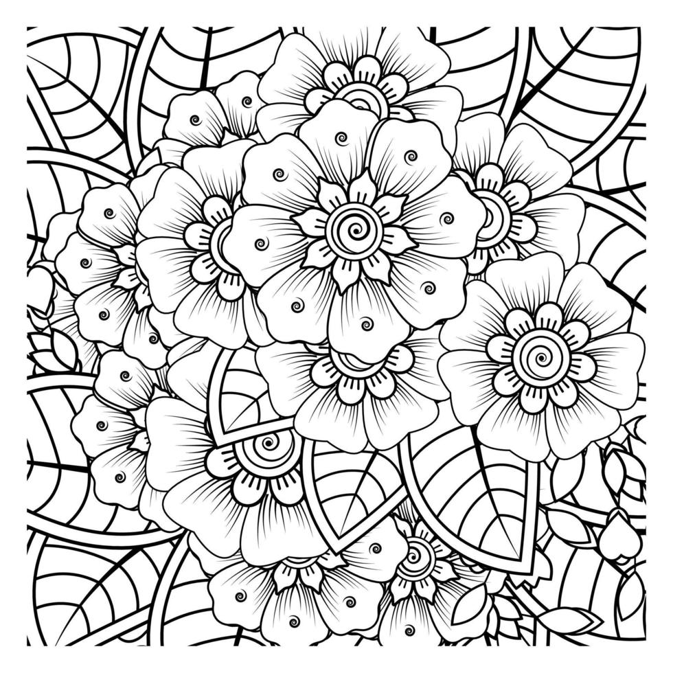 Mehndi-Blume für Henna, Mehndi, Tätowierung, Dekoration. dekoratives Ornament im ethnisch-orientalischen Stil, Doodle-Ornament, Umrisshand zeichnen. Malbuchseite. vektor