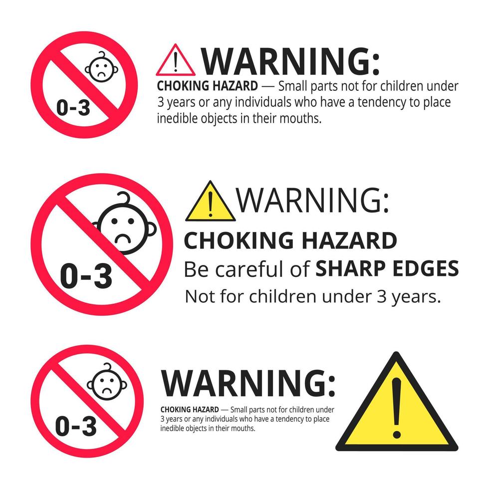 varning kvävningsrisk nej för spädbarn 0-3 år förbjudet tecken vektor
