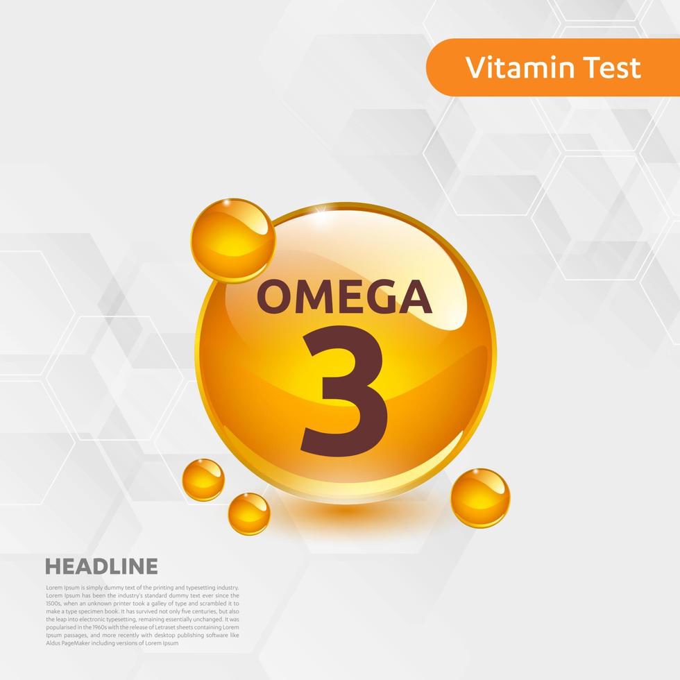 Vitamin Omega-3-Sonnensymbol-Sammlungssatz, Körpercholecalciferol. goldener Tropfen Vitaminkomplex Tropfen. medizinisch für Heidevektorillustration vektor