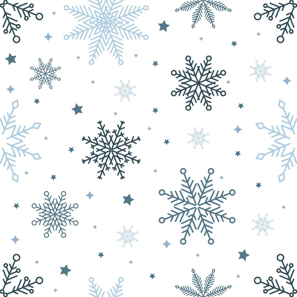 enkelt jul sömlösa mönster. snöflingor med olika ornament. på svart bakgrund vektor