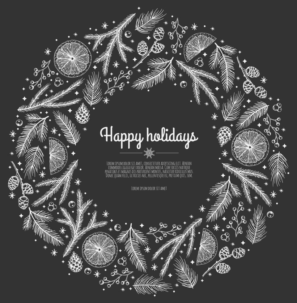 Frohe Weihnachten-Vorlage. Firmenfeiertagskarten und -einladungen. Blumenrahmen und Hintergrunddesign. vektor