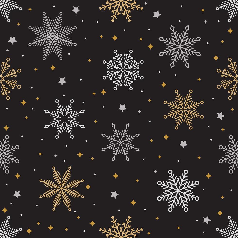 enkelt jul sömlösa mönster. snöflingor med olika ornament. på svart bakgrund vektor