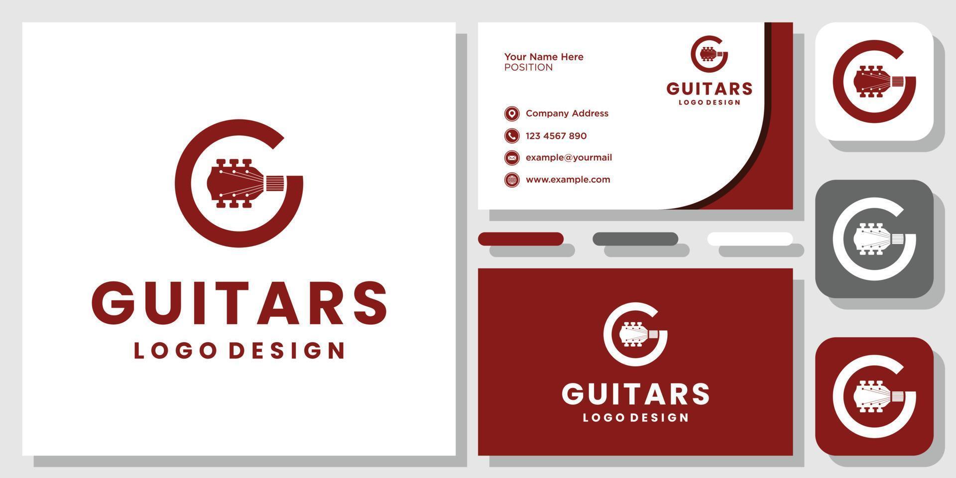 Anfangsbuchstabe g Gitarre akustische westliche Musik Logo Design Inspiration mit Layoutvorlage Visitenkarte vektor