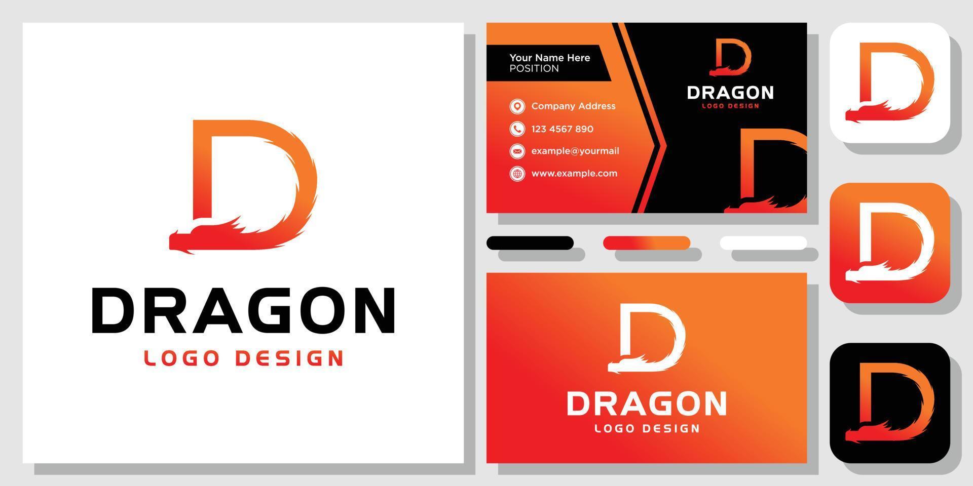 Anfangsbuchstabe d Drachen Feuerkultur Monsterkopf starkes China Logo Design Inspiration mit Layoutvorlage Visitenkarte vektor