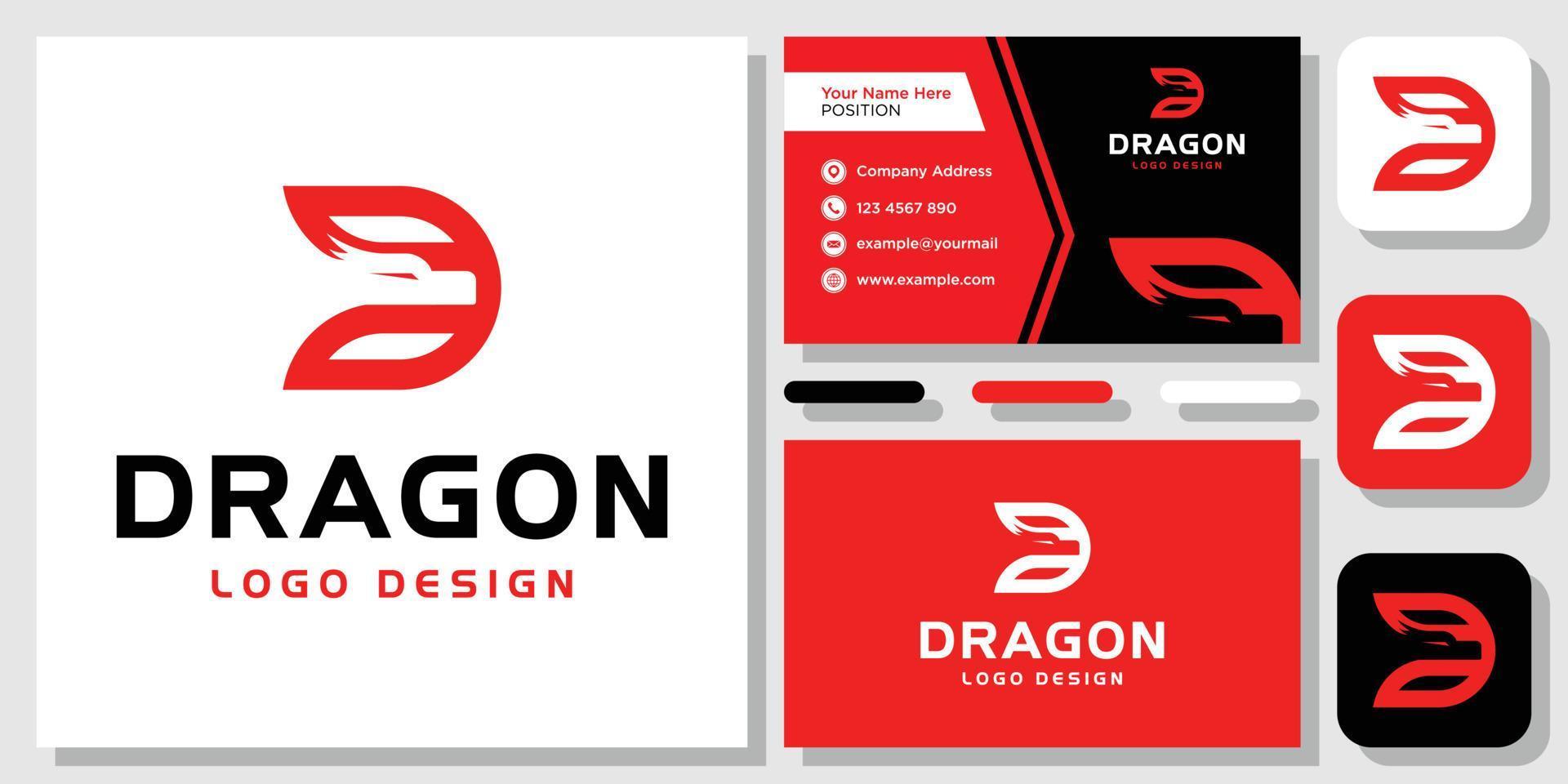 initial bokstav d drake eld kultur monster huvud stark Kina logotyp design inspiration med layout mall visitkort vektor