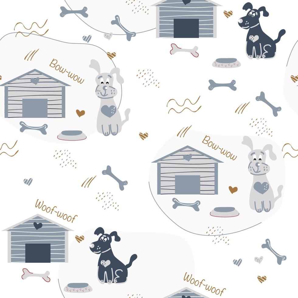 nahtloses Muster mit süßen Hunden für kindische Kleidung, Geschenkpapier und andere. Vektor-Illustration. vektor