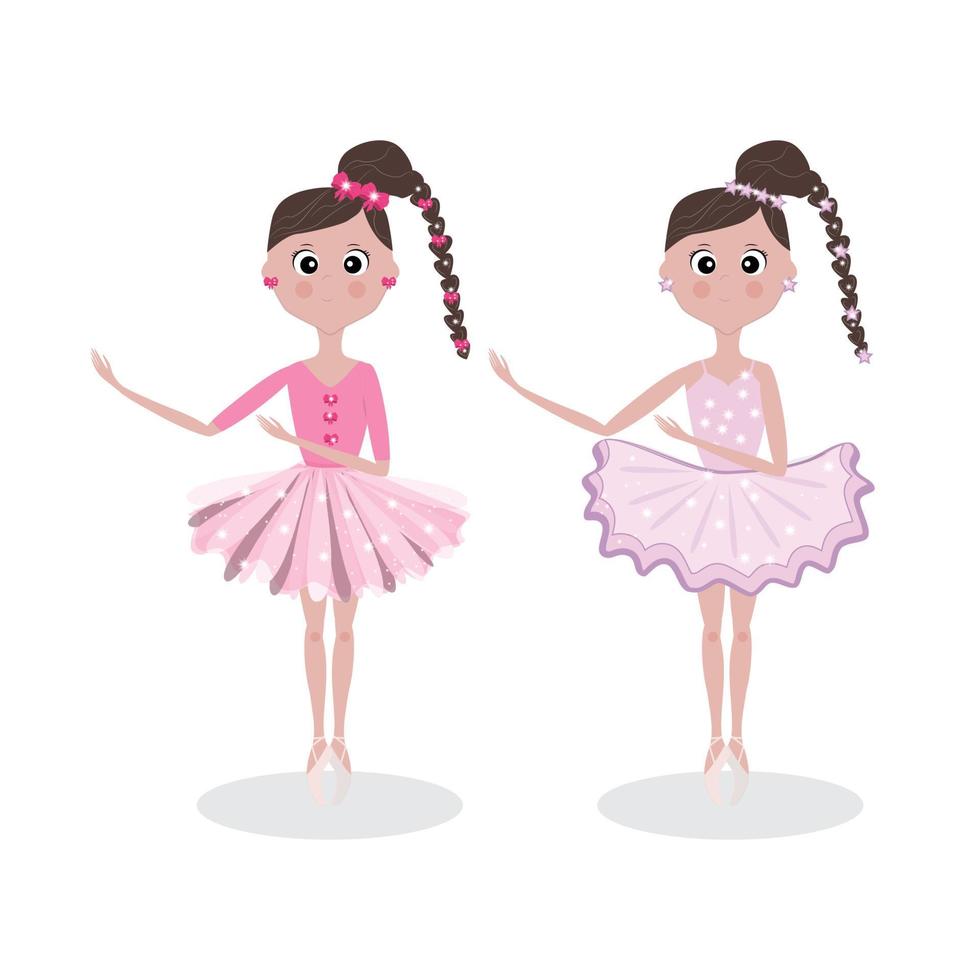 süße kleine ballerinas, mädchen tanzen. Liebe zum Ballett. Vektorillustration, eine Sammlung von vier Zeichen. vektor