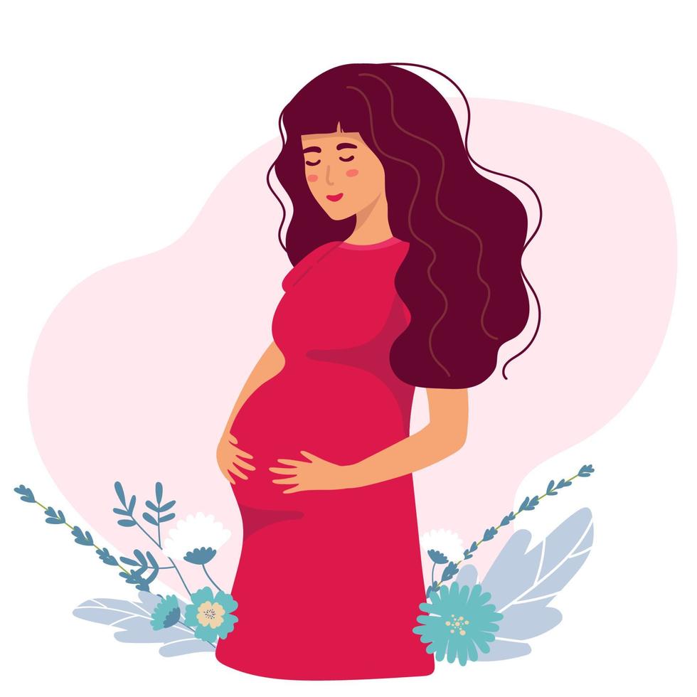 gravid kvinna, koncept vektorillustration i söt tecknad stil, hälsa, vård, graviditet vektor