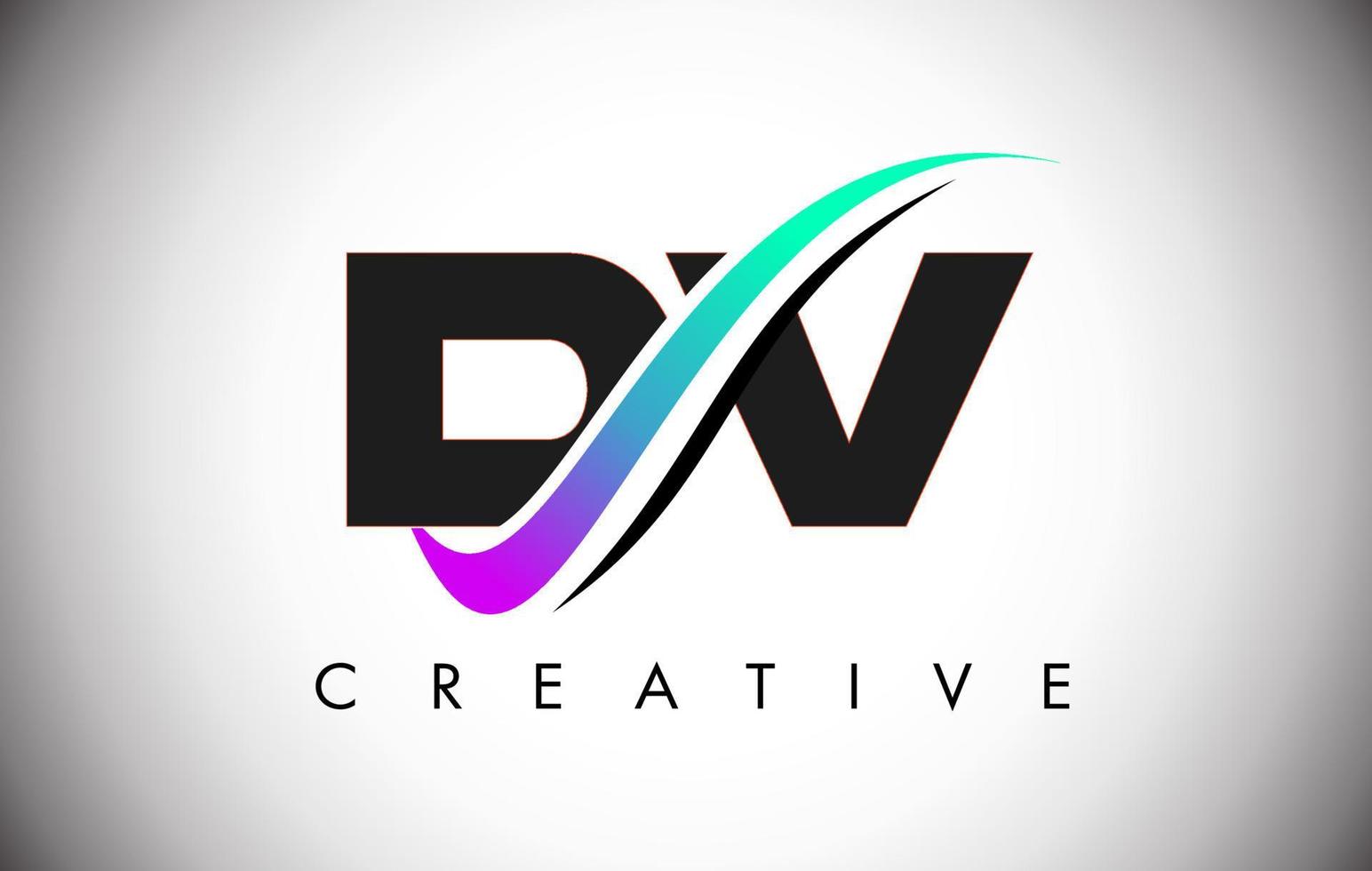 dv letter-logotyp med kreativ swoosh böjd linje och djärvt teckensnitt och livfulla färger vektor