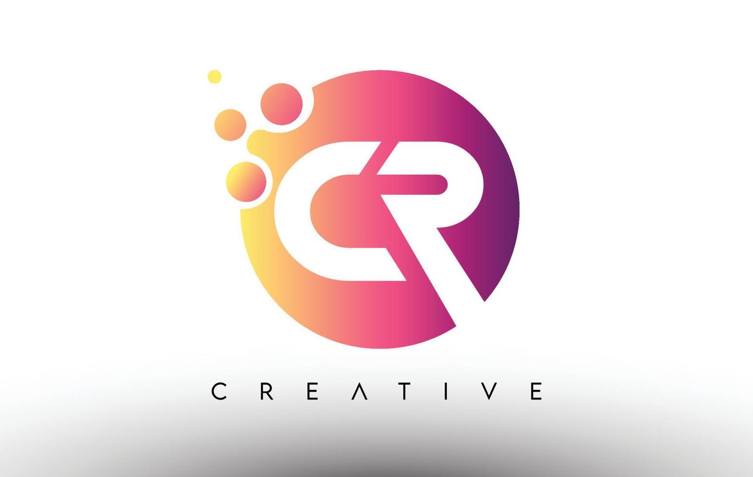 Cr-Punkte sprudeln Buchstaben in einem Kreis. Cr-Brief-Design-Logo mit violett-orangefarbenem Vektor