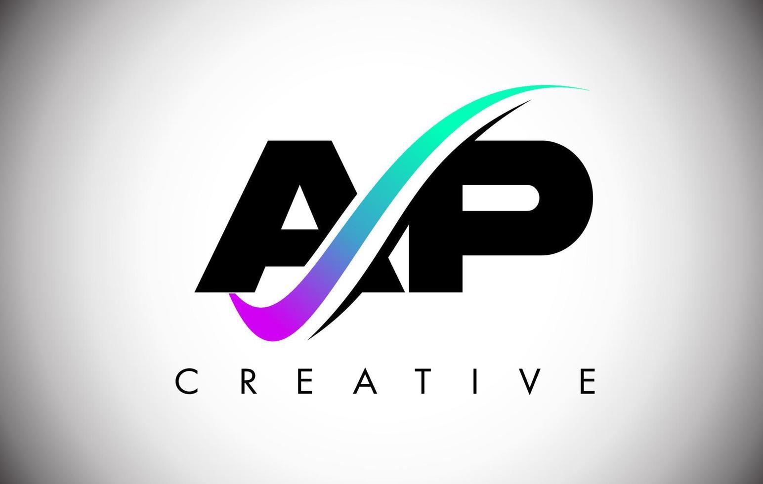 ap-Brief-Logo mit kreativer Swoosh-geschwungener Linie und kräftiger Schrift und lebendigen Farben vektor