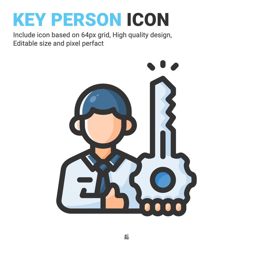 Schlüssel Person Symbol Vektor mit Umriss Farbstil isoliert auf weißem Hintergrund. Vektor-Illustration Mitarbeiter Zeichen Symbol Symbol Konzept für Unternehmen, Finanzen, Industrie, Unternehmen, Apps, Web und alle Projekte