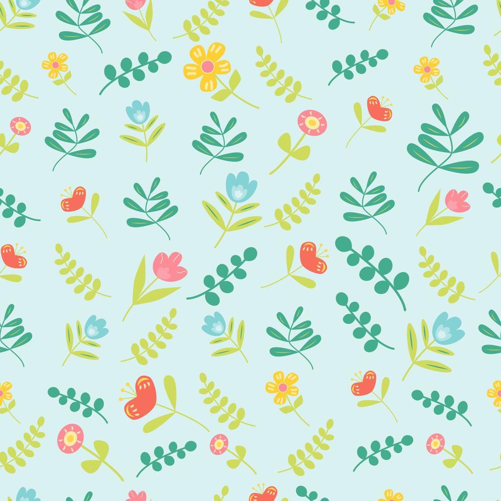 Frühlingsgarten floral nahtlose Muster mit verschiedenen Blumen und Blättern flache Vektor-Illustration vektor