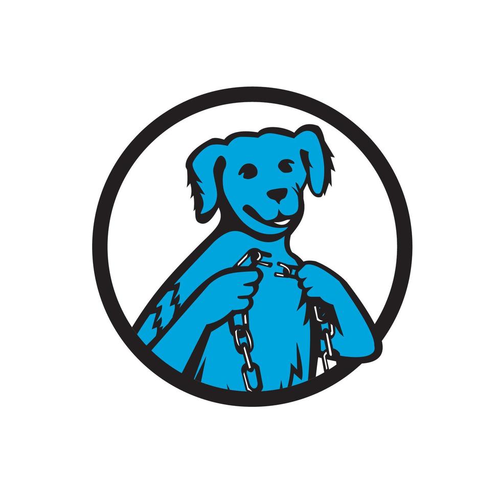 blå merle-hund-håller-trasig kedja huvudmaskot retro vektor
