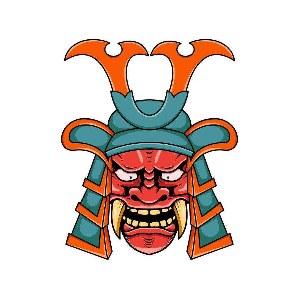 japanischer Oni-Teufel mit Samurai-Helmillustration vektor