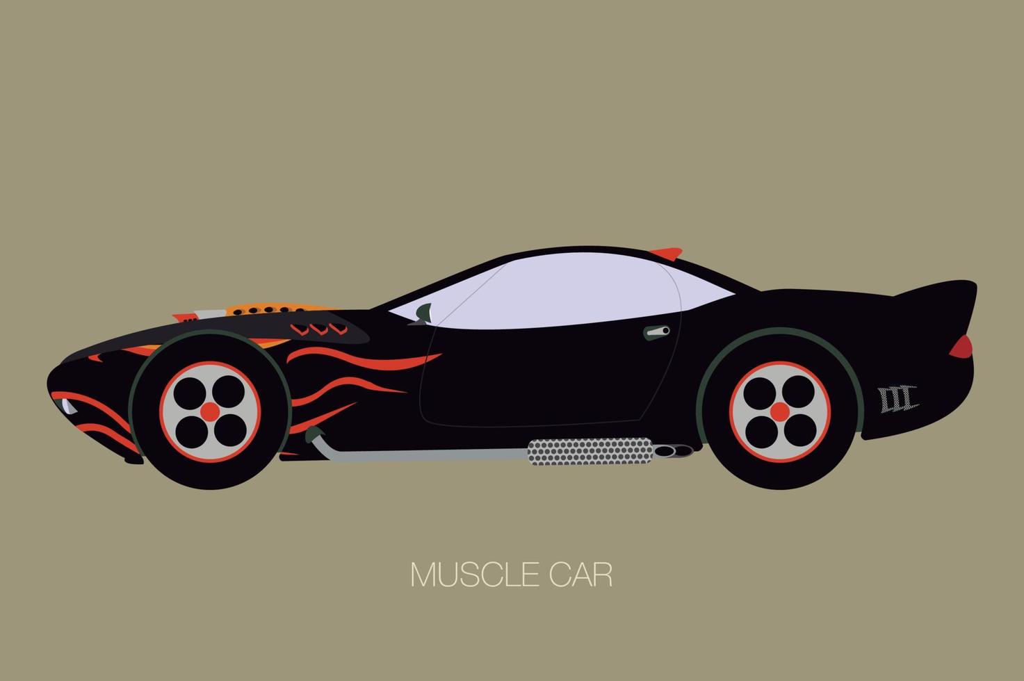 Seitenansicht benutzerdefiniertes Muscle-Car, Sportwagen, flaches Design, vollständig editierbar vektor
