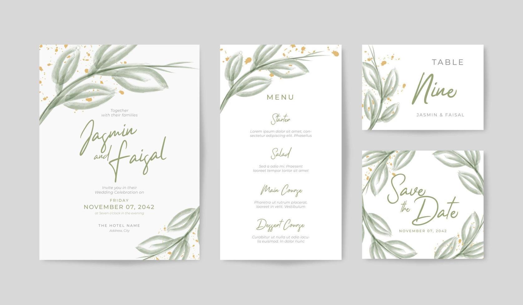 luxuriöse und einfache Hochzeitseinladung mit schönem Blumenaquarell vektor
