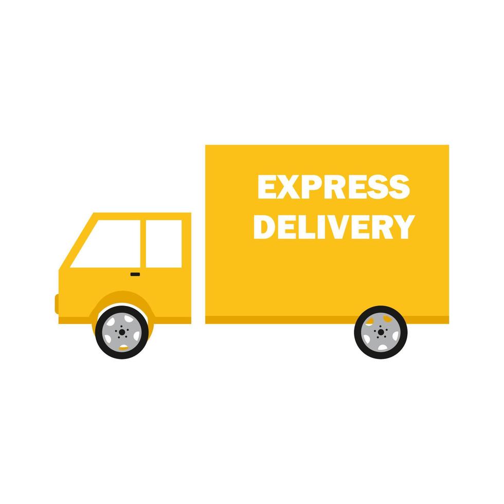 gelber Postwagen markierte Expresszustellung. flache Vektorgrafik eines Autos. Zustellung von Post, Paketen und Sendungen. vektor