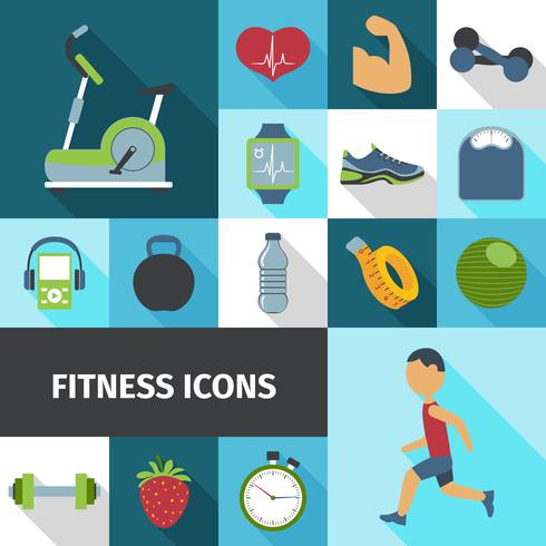 Fitness ikoner platt skugguppsättning vektor
