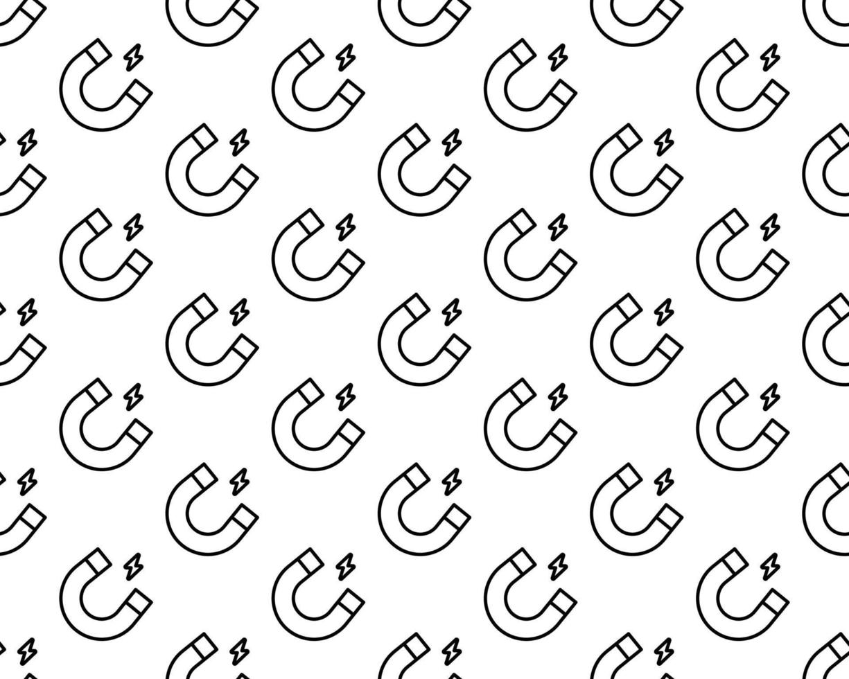 Schwarzes Magnetsymbol isoliert nahtloses Muster auf weißem Hintergrund. Hufeisenmagnet, Magnetismus, magnetisieren, Anziehungskraft. Vektor-Illustration vektor
