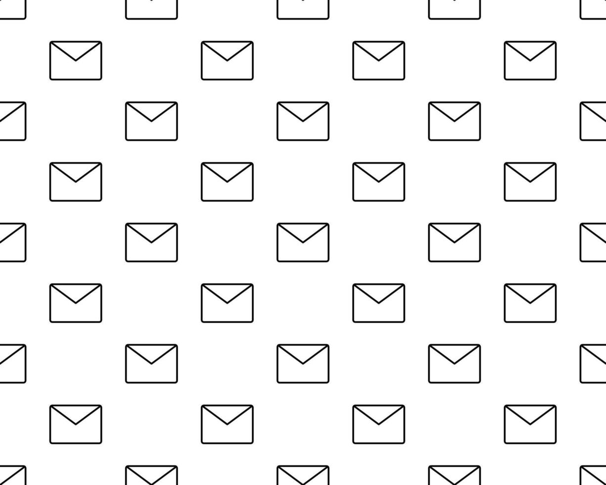nahtloses Muster mit flachen Liniensymbolen der Umschläge. E-Mail-Hintergrund, Nachricht, E-Mail-Vektorillustrationen. Schwarze weiße dünne Schilder für Mailingliste, Postamt. vektor
