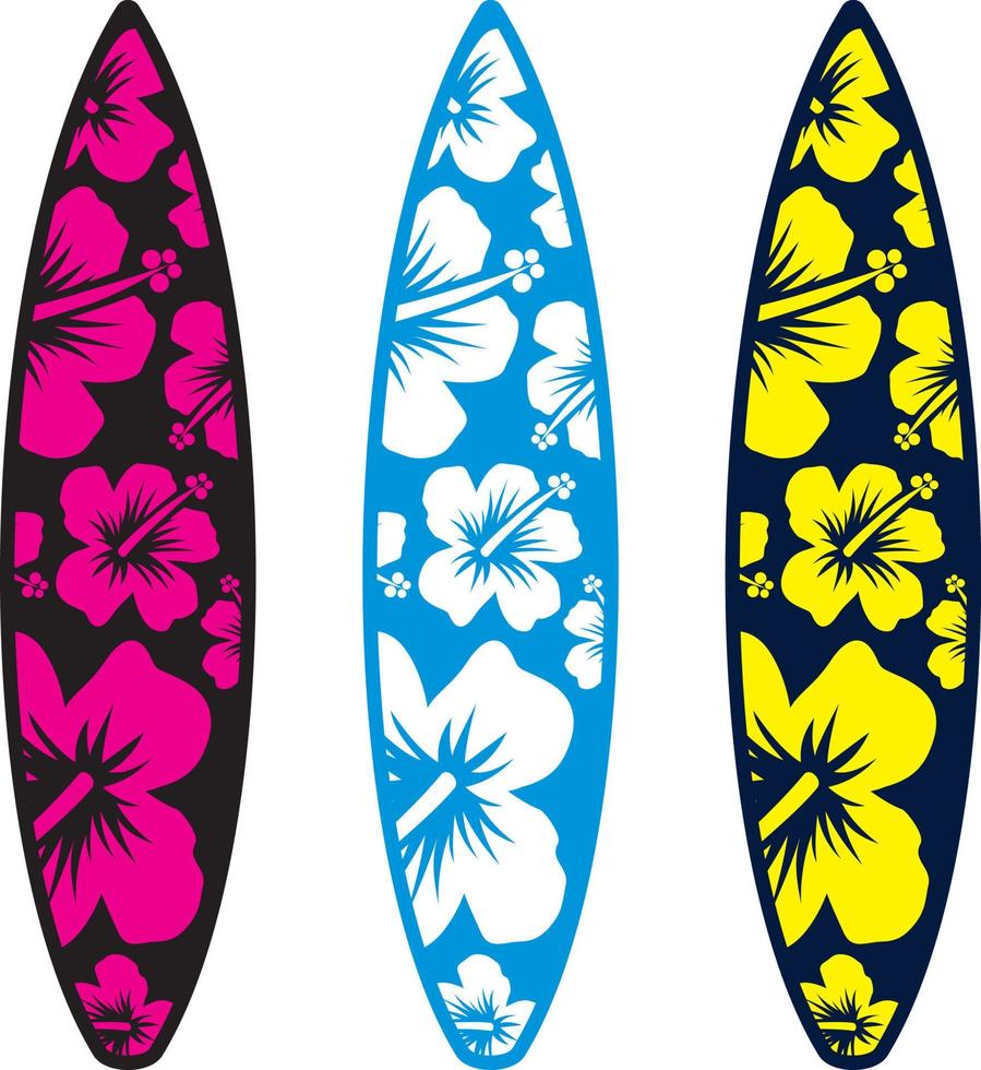 Surfbrett mit Hawaii-Blumen-Hibiskus-Print vektor