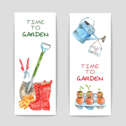 Gartenarbeit Aquarell Banner Set vektor