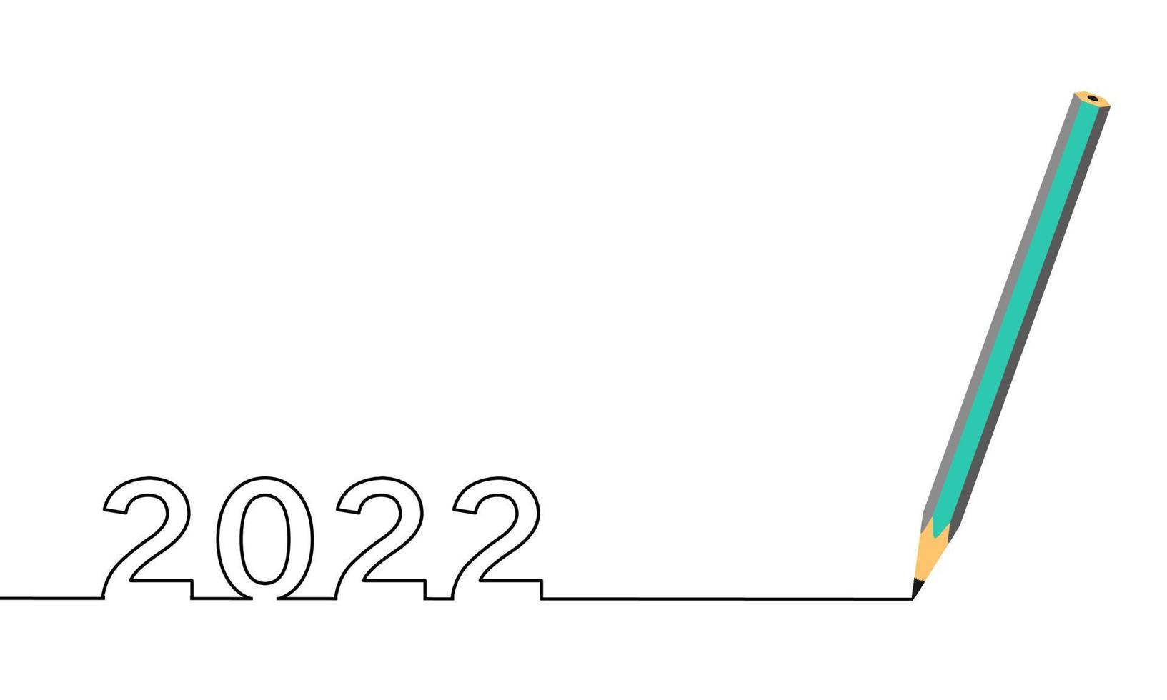 ein Strichzeichnungsstil mit einem Stift rechts und 2022 links, dem Jahr des Herrn. Konzept zum Schreiben, einfach, jährlich, feiern, Jubiläum usw. vektor