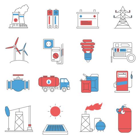 Energikraftlinje ikoner inställda vektor