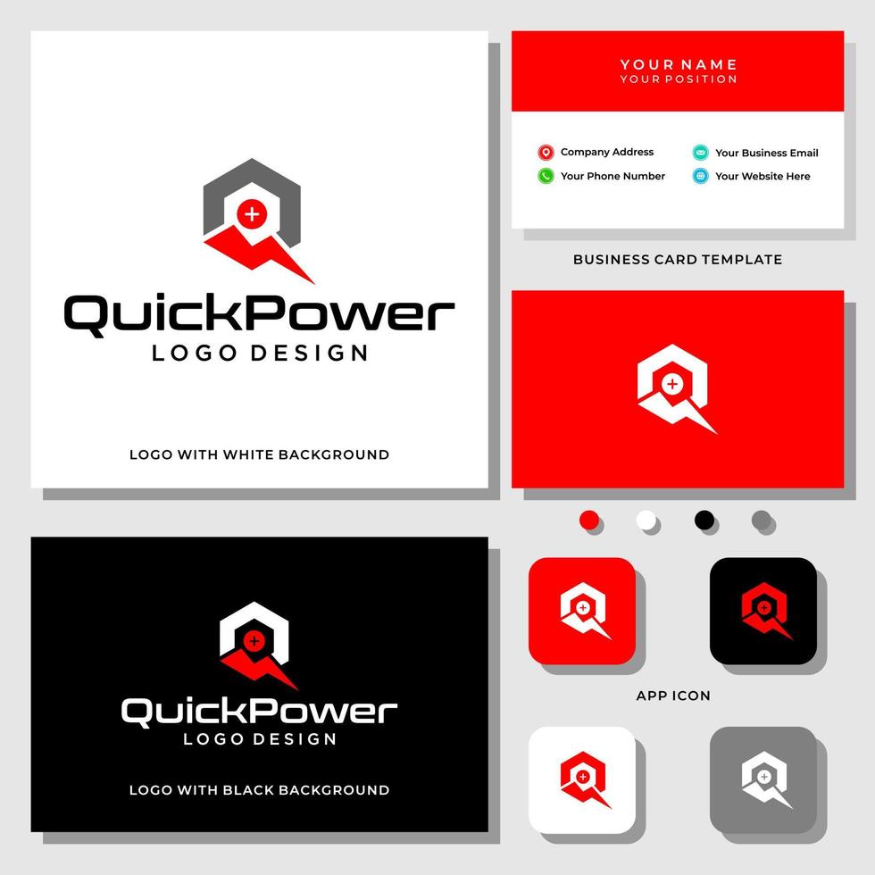 Buchstabe q Monogramm Power Electric Logo-Design mit Visitenkartenvorlage. vektor