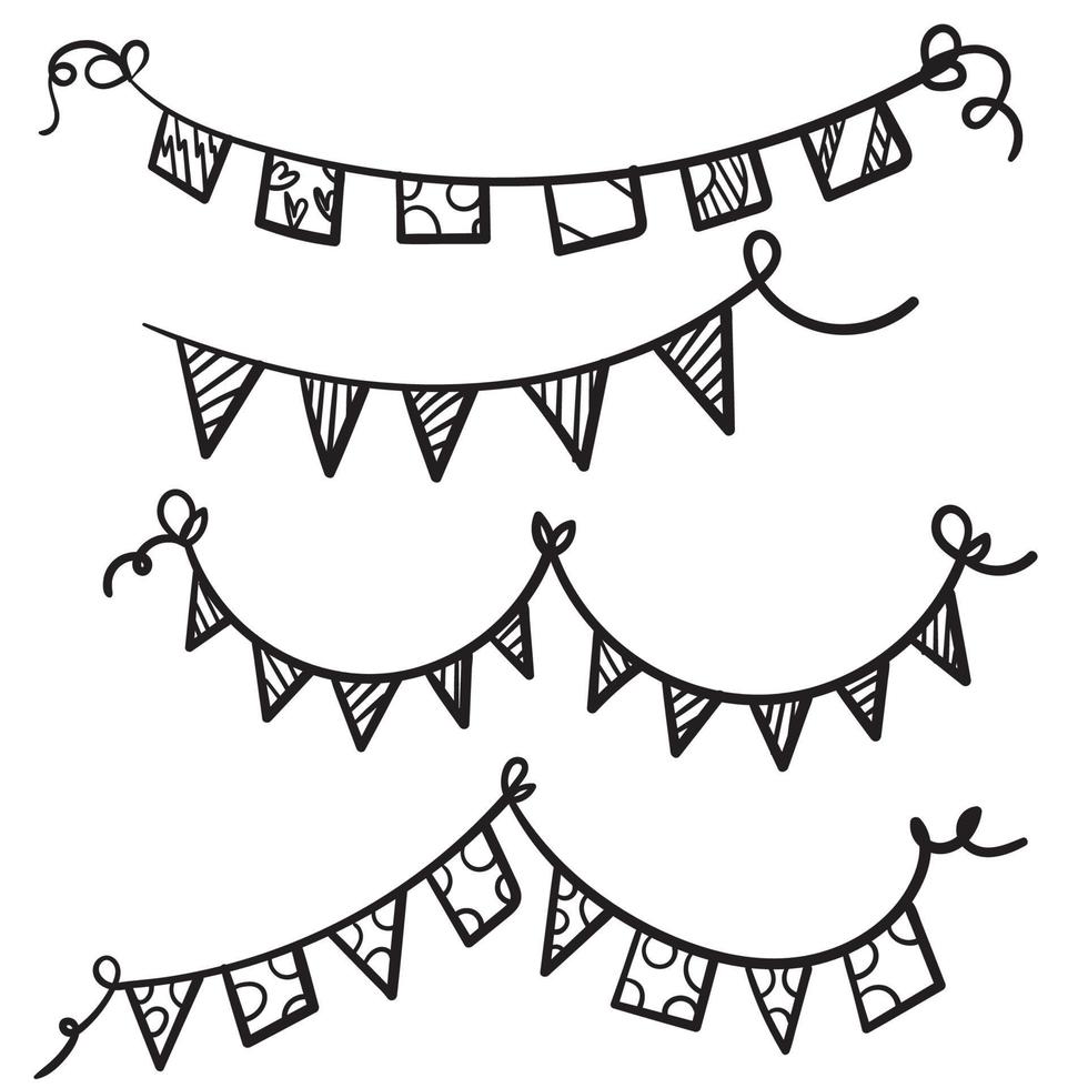 Strichzeichnung. Girlande Girlande. party flags.hand gezeichneter Doodle-Cartoon-Stil vektor