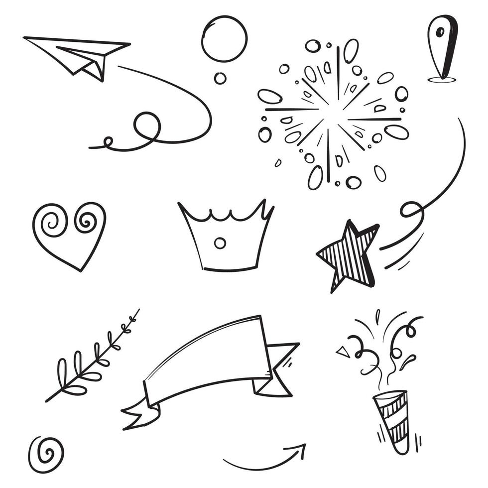 Cartoon handgezeichnete Set-Elemente, für Konzeptdesign. Doodle-Zusammenfassung isoliert auf weißem Hintergrund. Vektor-Illustration. vektor