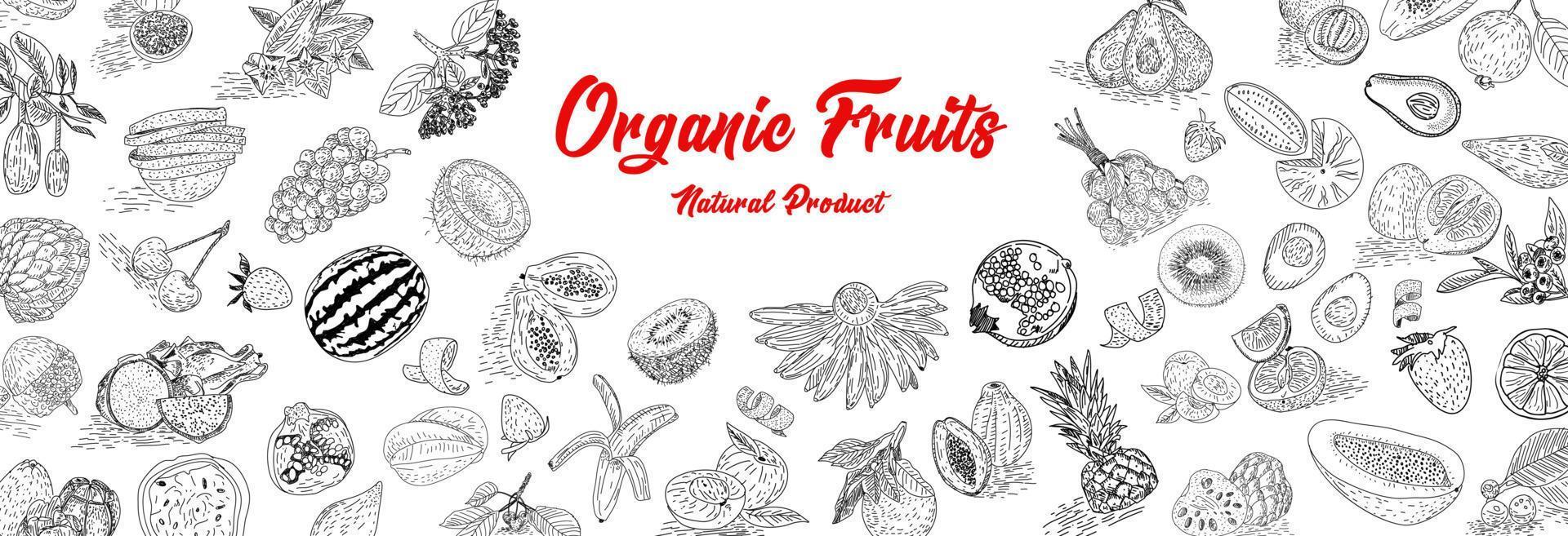 Obstsammlung im flachen handgezeichneten Stil, Illustrationen eingestellt. vektor