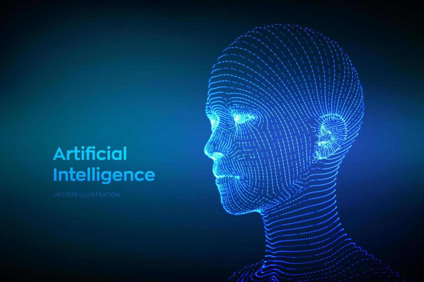 ai. Konzept der künstlichen Intelligenz. ai digitales Gehirn. abstraktes digitales menschliches Gesicht. menschlicher Kopf in der digitalen Computerinterpretation des Roboters. Robotik-Konzept. Wireframe-Kopfkonzept. Vektor-Illustration. vektor