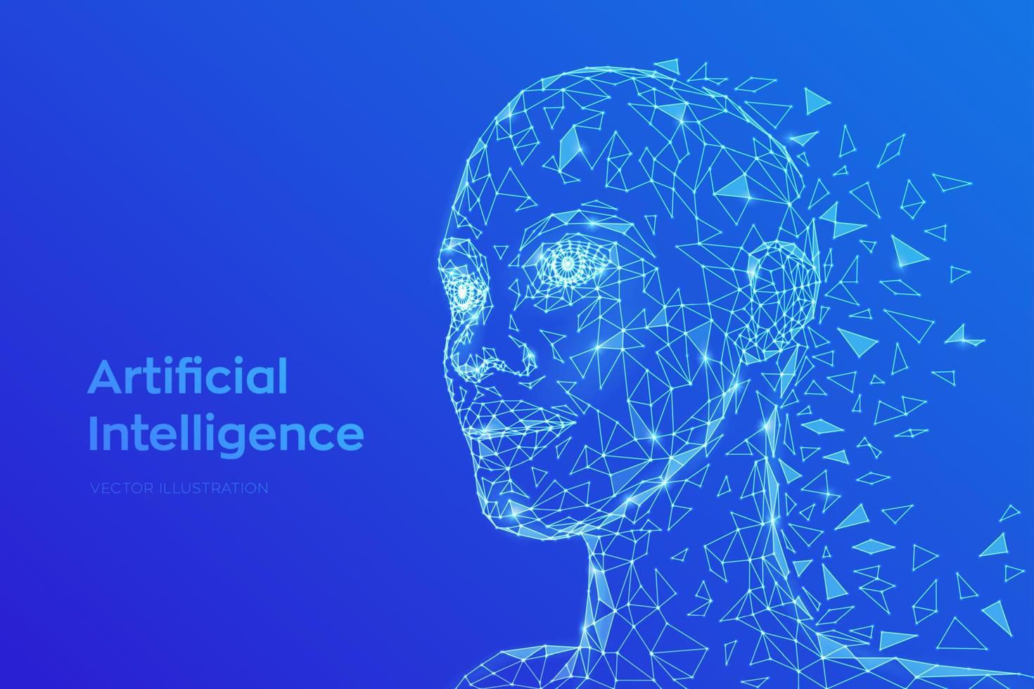 ai. Konzept der künstlichen Intelligenz. Low-Poly-abstraktes digitales menschliches Gesicht. menschlicher Kopf in der digitalen Computerinterpretation des Roboters. Robotik-Konzept. Konzept des polygonalen Kopfes 3d. Vektor-Illustration. vektor