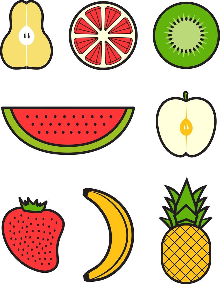 enkel frukt illustration ritning vektor pack set