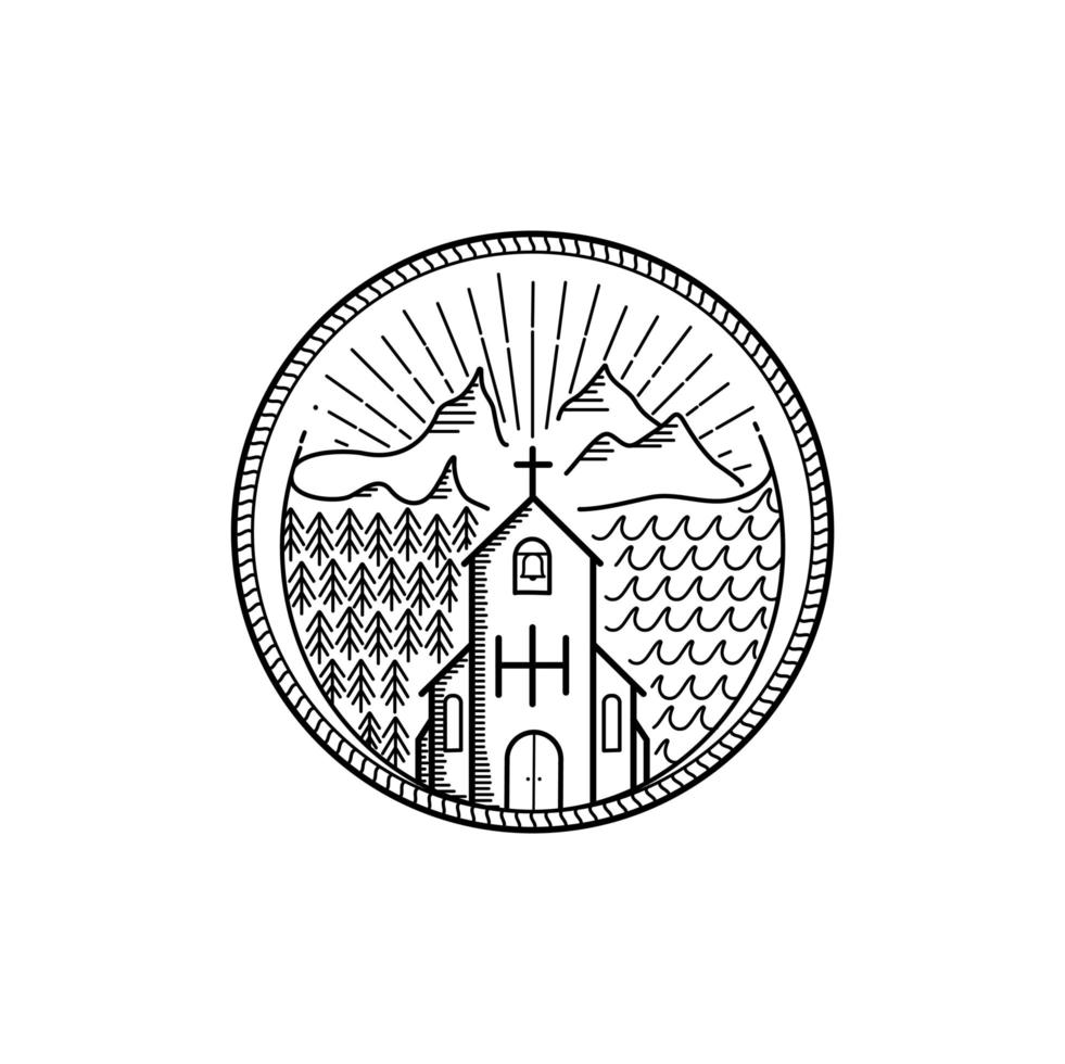 Linie Kunst Kirche Vektor-Illustration Symbol oder Logo-Konzept vektor